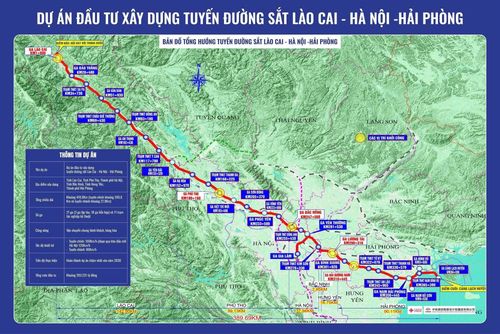 Bản đồ hướng tuyến dự án đường sắt Hà Nội - Lào Cai - Hải Phòng. Ảnh: Ban QLDA Đường sắt.
