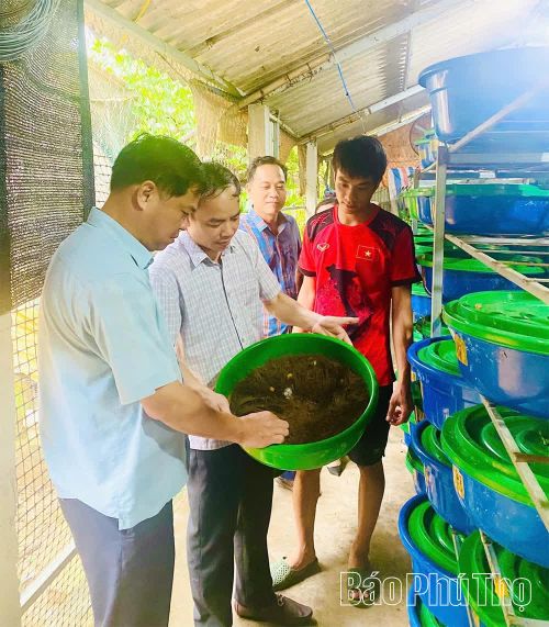 Lãnh đạo xã Văn Lang nắm bắt thực tế sản xuất để hỗ trợ người dân nâng cao thu nhập, góp phần hoàn thiện các tiêu chí nông thôn mới.