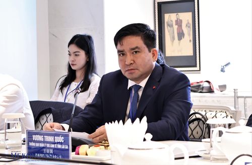Ông Vương Trinh Quốc, Trưởng Ban Quản lý Khu kinh tế tỉnh Lào Cai trình bày tham luận. Ảnh: Thu Thảo/Mekong ASEAN.