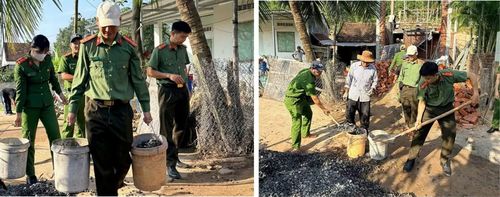 CBCS Công an xã Tuy An Bắc phụ việc thi công xây dựng hai căn nhà cho người dân địa phương trong "Chiến dịch Quang Trung".