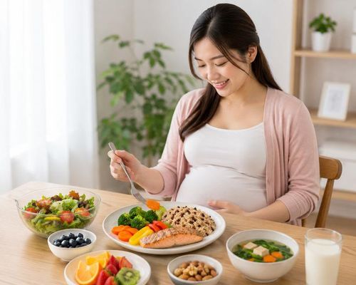 Chế độ ăn cho thai phụ có mỡ máu cao phải đảm bảo đủ dinh dưỡng cho thai nhi và không ảnh hưởng sức khỏe của mẹ. Ảnh minh họa AI.