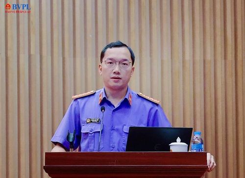 Đồng chí Hoàng Minh Tiến, Cục trưởng Cục 2, VKSND tối cao phát biểu.