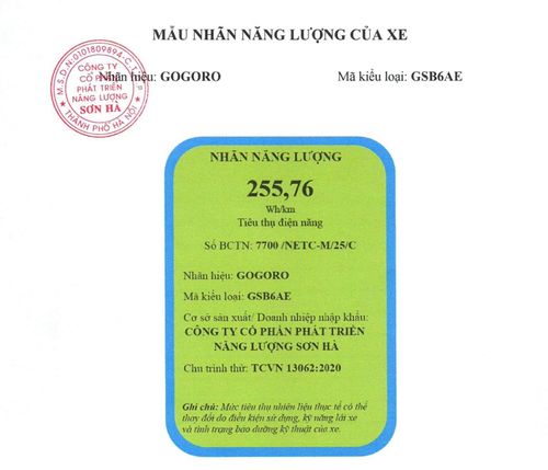 Thông tin nhãn năng lượng mẫu xe Gogoro SuperSport.