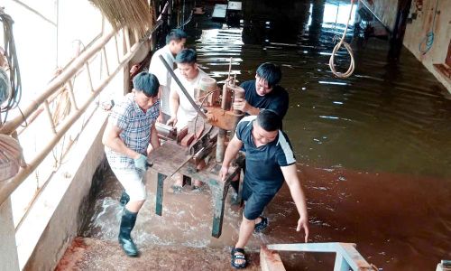  Người dân thôn Mai Trung, xã Xuân Cẩm di dời tài sản lên vị trí cao để phòng tránh ngập úng. 