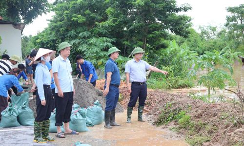 Lãnh đạo phường Tân An trực tiếp chỉ đạo công tác khắc phục sự cố do mưa lũ.