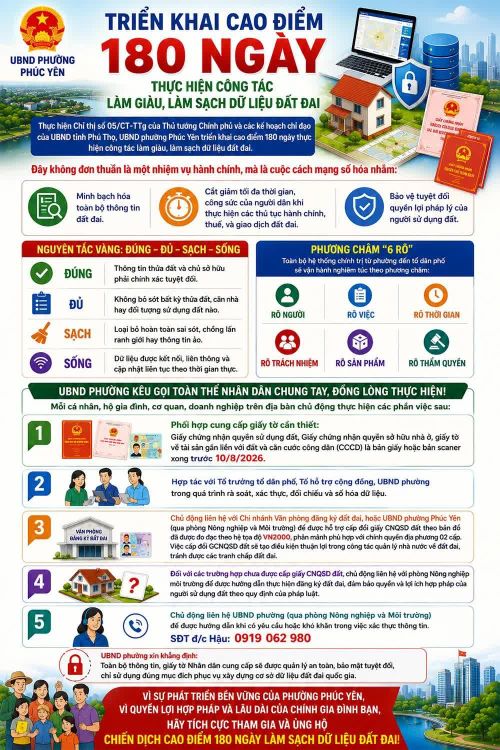 Phường Phúc Yên tuyên truyền triển khai cao điểm 180 ngày thực hiện chiến dịch làm giàu, làm sạch dữ liệu đất đai.