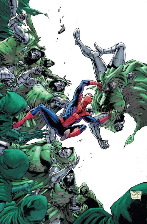 Spiderman trong trận chiến với các Doombot. Ảnh: Marvel.