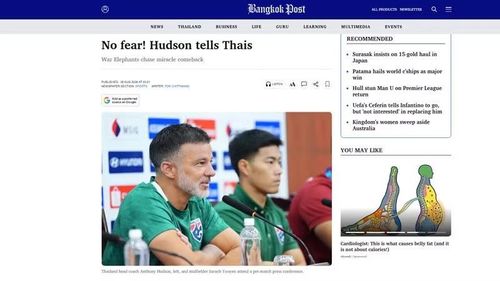 Bangkok Post dẫn những đánh giá của huấn luyện viên Anthony Hudson. (Ảnh chụp màn hình)