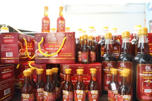 Hội chợ quy tụ nhiều thương hiệu nước mắm nổi tiếng của Hà Tĩnh.