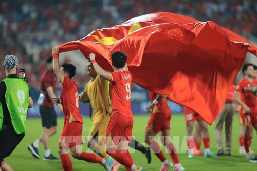 Niềm vui chiến thắng của các tuyển thủ Việt Nam. Ảnh: Minh Quyết - TTXVN