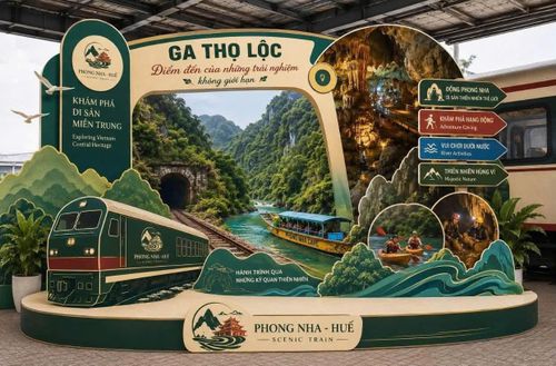Đôi tàu HQ1/HQ2 kết nối Huế với khu vực cửa ngõ Phong Nha trên hành trình 189 km qua miền di sản miền Trung. Ảnh: Tập đoàn Đường sắt Quốc gia Việt Nam