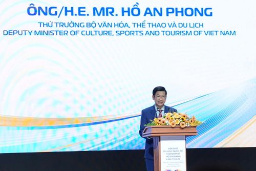 Ông Hồ An Phong, Thứ trưởng Bộ Văn hóa, Thể thao và Du lịch phát biểu tại lễ khai mạc ITE 2026, ngày 27/8.