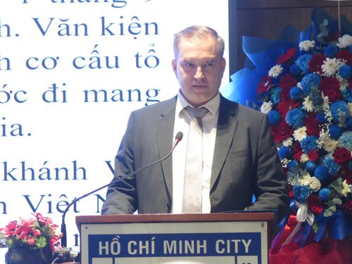 Đại biện lâm thời Cộng hòa Slovakia tại Việt Nam Marian Veres phát biểu. Ảnh: THỤY VŨ