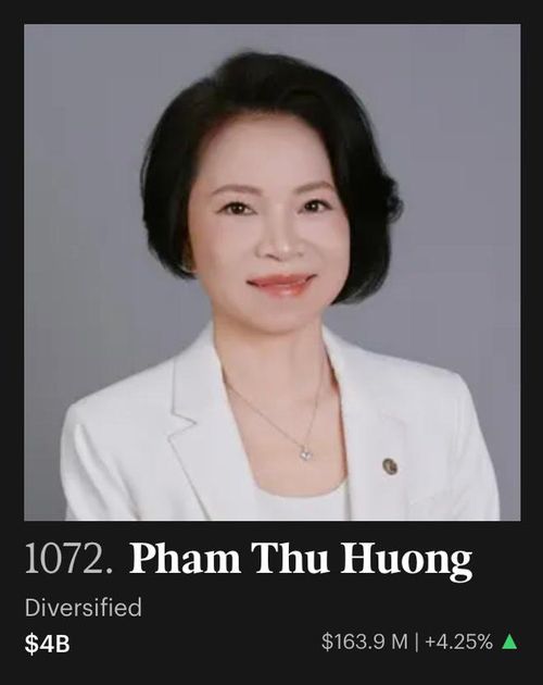 Bà Phạm Thu Hương đứng thứ 2 trong danh sách những người giàu nhất Việt Nam và xếp thứ 1.072 thế giới (Ảnh: Forbes).