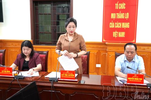 Đồng chí Lò Thị Luyến, Tỉnh ủy viên, Phó Trưởng đoàn chuyên trách Đoàn ĐBQH tỉnh phát biểu tại phiên họp.