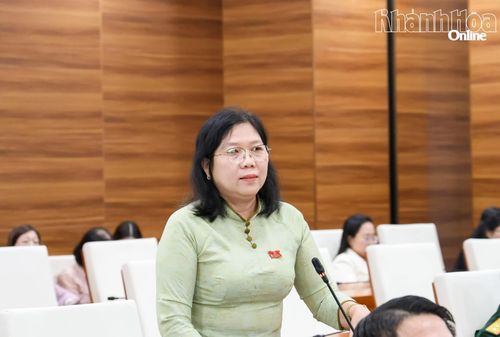 Bà Phạm Thúy Quỳnh - Phó Trưởng ban Văn hóa - Xã hội HĐND tỉnh phát biểu thảo luận.