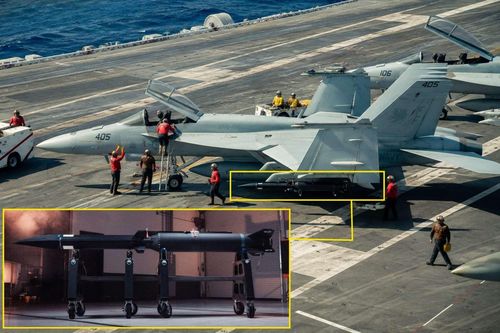 Minh họa phương án tích hợp tên lửa Blackbeard lên tiêm kích F/A-18 Super Hornet. Ảnh: Hải quân Mỹ và Castelion/Army Recognition