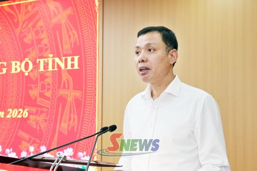 Đồng chí Phó Chủ tịch UBND tỉnh báo cáo tại hội nghị.