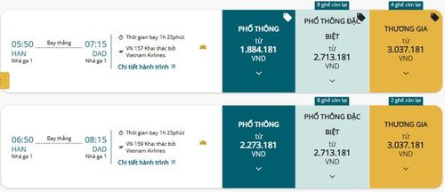 Giá vé ngày 28/8 chặng Hà Nội - Đà Nẵng của hãng Vietnam Airlines. Ảnh chụp màn hình.
