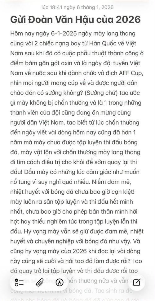  Bức thư Hậu viết trong điện thoại lúc 18h41 tối 6/1/2025. Ảnh: FBNV. 