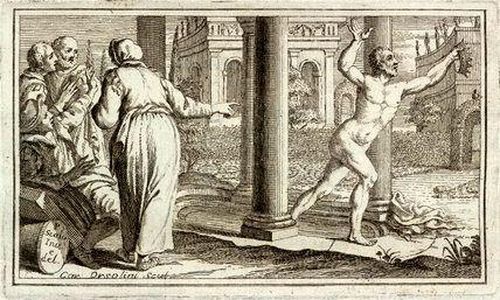 Bức tranh vẽ lại khoảnh khắc Archimedes chạy về nhà và hét lên "Eureka". Ảnh: Pietro Scalvini, Carlo Orsolini.