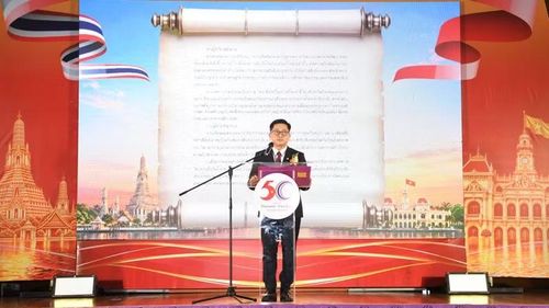 Tổng Lãnh sự Việt Nam tại Khon Kaen Đinh Hoàng Linh phát biểu tại sự kiện. (Ảnh: MINH THẮNG)