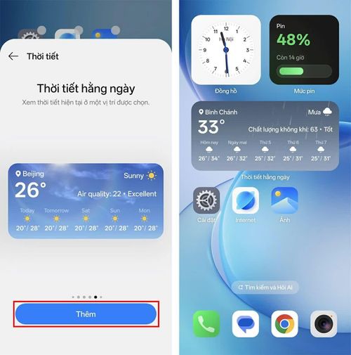 Sau khi tìm được widget cần sử dụng.