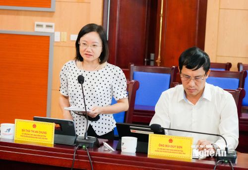 Đồng chí Thái Thị An Chung - Phó Trưởng đoàn chuyên trách Đoàn ĐBQH tỉnh thông tin về kỳ họp không thường lệ của Quốc hội và công tác chuyển đổi số trong hoạt động của cơ quan dân cử. Ảnh: T.L