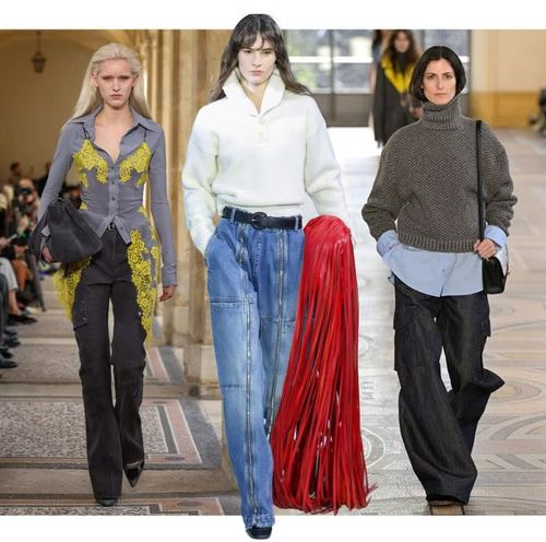 Quần jeans mang cảm hứng utility tiếp tục xuất hiện nhưng được làm mới theo hướng tinh gọn hơn. Ảnh: Harper's Bazaar