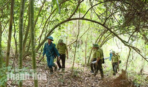 Tổ bảo vệ rừng thôn Lửa cùng lực lượng kiểm lâm tuần tra rừng.
