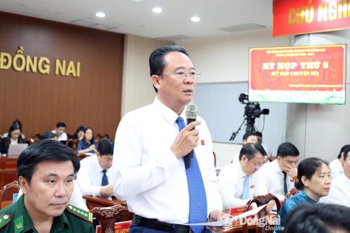 Đại biểu HĐND thành phố phát biểu thảo luận tại kỳ họp. Ảnh: Hồ Thảo