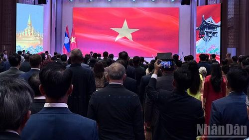 Các đại biểu thực hiện nghi lễ chào cờ tại sự kiện. (Ảnh: TRỊNH DŨNG)