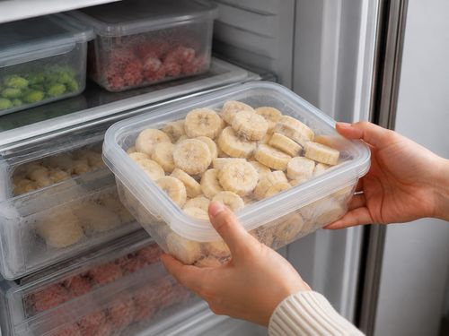 Các lát chuối chín đã được cấp đông sử dụng theo tùy mục đích khác nhau. Ảnh minh họa: AI