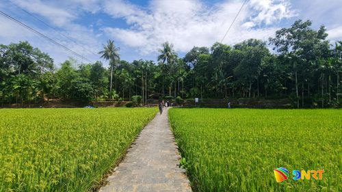 Không gian trình diễn trang phục mo cau tại Hội làng Lộc Yên. Ảnh: D.LỆ