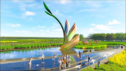 Phối cảnh biểu tượng 3 hạt lúa tại Công viên Ba Hạt Lúa, xã Vĩnh Lợi, tỉnh Cà Mau.