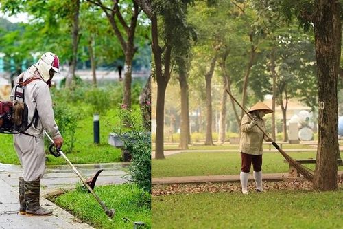 Một số hình ảnh các công nhân đang vệ sinh, cắt tỉa cành cây, chăm sóc thảm cỏ, bồn hoa để phục vụ người dân và du khách ghé thăm, vui chơi công viên dịp 2/9. Ảnh H.C.