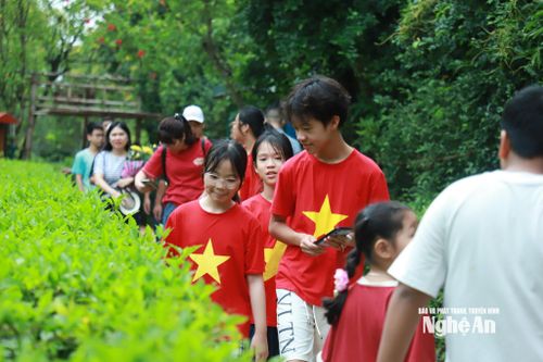 Trong dòng du khách về Làng Sen, những bước chân trẻ thơ hiện lên thật nhiều. Các em đến với quê Bác bằng ánh mắt trong veo, lắng nghe những câu chuyện về Người, để lịch sử từ những trang sách trở nên gần gũi và sống động hơn. Ảnh: Thành Duy