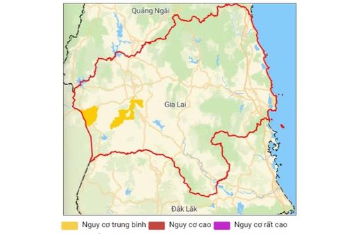 Bản đồ nguy cơ lũ quét, sạt lở trên các khu vực tỉnh Gia Lai