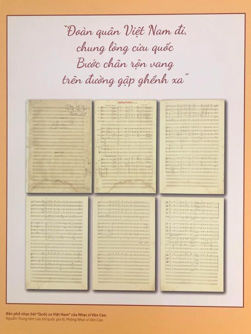 Bản phổ nhạc bài Quốc ca Việt Nam của nhạc sĩ Văn Cao. Nguồn: Trung tâm Lưu trữ quốc gia III