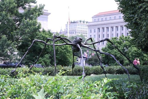 Tác phẩm “Spider” (Nhện) bằng đồng được Louise Bourgeois sáng tác năm 1996 và đúc năm 1997. Đây là tác phẩm nổi tiếng và dễ nhận biết nhất trong khu vườn. Con nhện khổng lồ với những chiếc chân dài vươn rộng tạo nên một hình ảnh vừa kỳ lạ vừa ấn tượng giữa thảm cỏ và cây xanh
