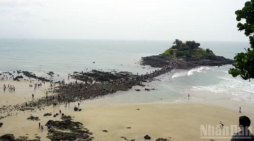 Thủy triều xuống, biển Vũng Tàu lộ ra những bãi cát dài, rộng. (Ảnh: LÊ ĐÌNH THÌN)