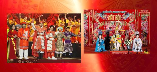 Các nghệ sĩ biểu diễn nghệ thuật cải lương tại Lễ trao giải Mai Vàng và nghệ sĩ biểu diễn hát bội tại đình An Khánh, TPHCM. Việc duy trì các hoạt động biểu diễn góp phần bảo tồn, trao truyền và phát huy giá trị nghệ thuật truyền thống trong đời sống đương đại. Ảnh: HOÀNG HÙNG