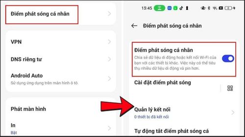 Nhấn vào Điểm phát sóng cá nhân, rồi gạt công tắc sang Bật.