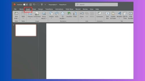Mở file PowerPoint, chọn slide cần chèn video và nhấn vào thẻ Insert.