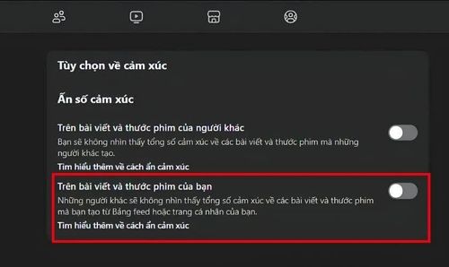 Trong mục Ẩn số cảm xúc, bật Trên bài viết và thước phim của bạn.