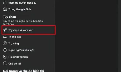 Tại trang cài đặt, tìm và chọn Tùy chọn về cảm xúc.