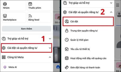 Tiếp theo, chọn Cài đặt & quyền riêng tư rồi nhấn Cài đặt.
