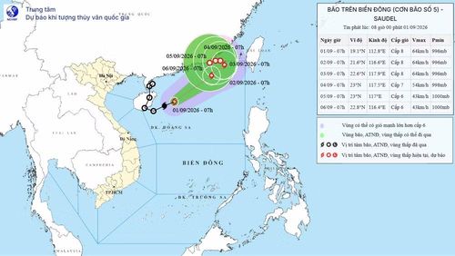 Đường đi của cơn bão số 5. Ảnh: KTTV
