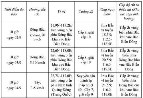 Dự báo diễn biến bão trong 24 đến 72 giờ tới.