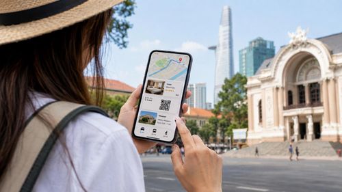 Du khách sử dụng ứng dụng số để tìm kiếm điểm tham quan, đặt phòng và xây dựng lịch trình tại TP Hồ Chí Minh.